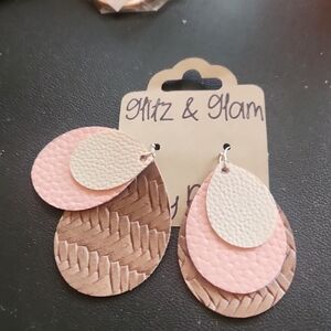 Pink and Brown Layered Faux Leather Dangle Earrings NWT